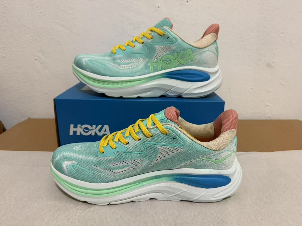 HOKA Clifton 10 – Aqua, Yellow & Peach