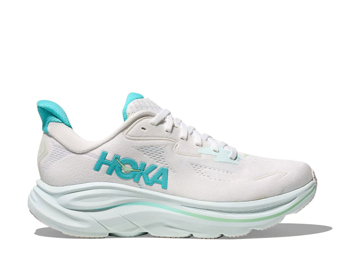 HOKA Clifton 10 – White & Aqua
