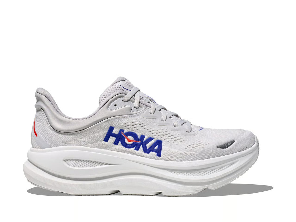 HOKA Bondi 9 Running Shoe – White, Blue & Red