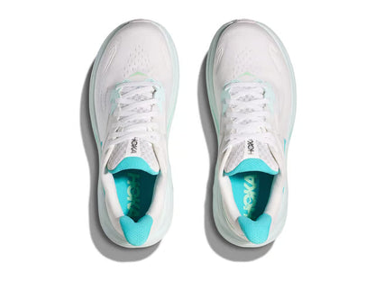 HOKA Clifton 10 – White & Aqua
